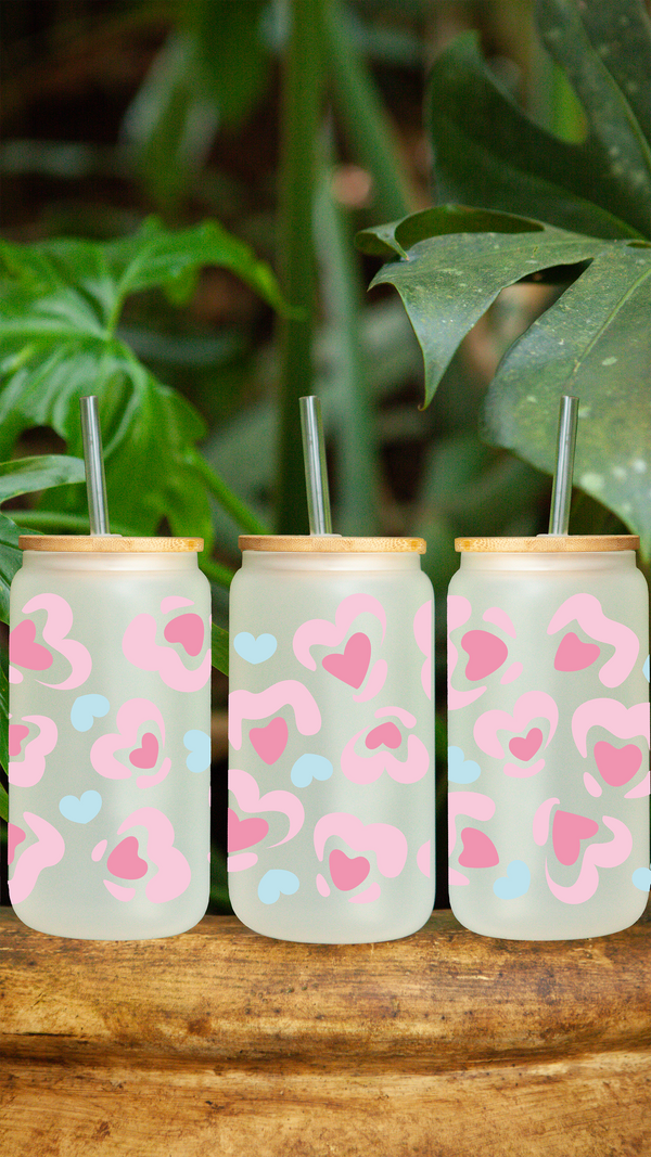Hearts Design 2 16 oz Frosted Glass Can by Zycotic