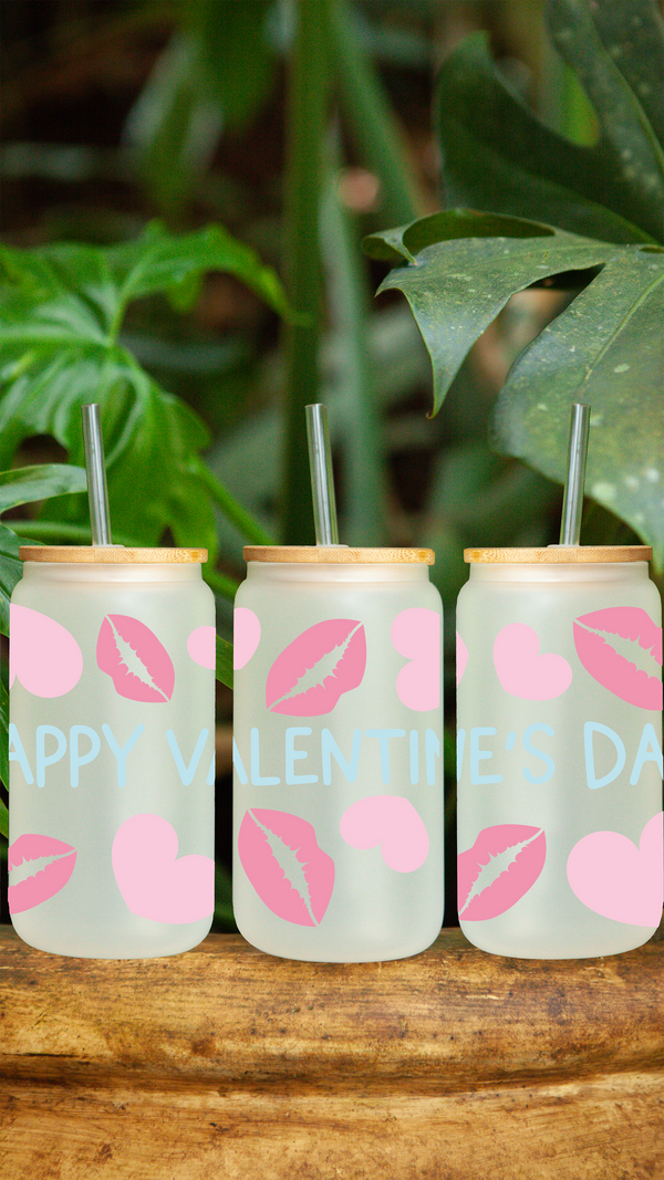 Happy V-Day Design 16 oz Frosted Glass Can by Zycotic