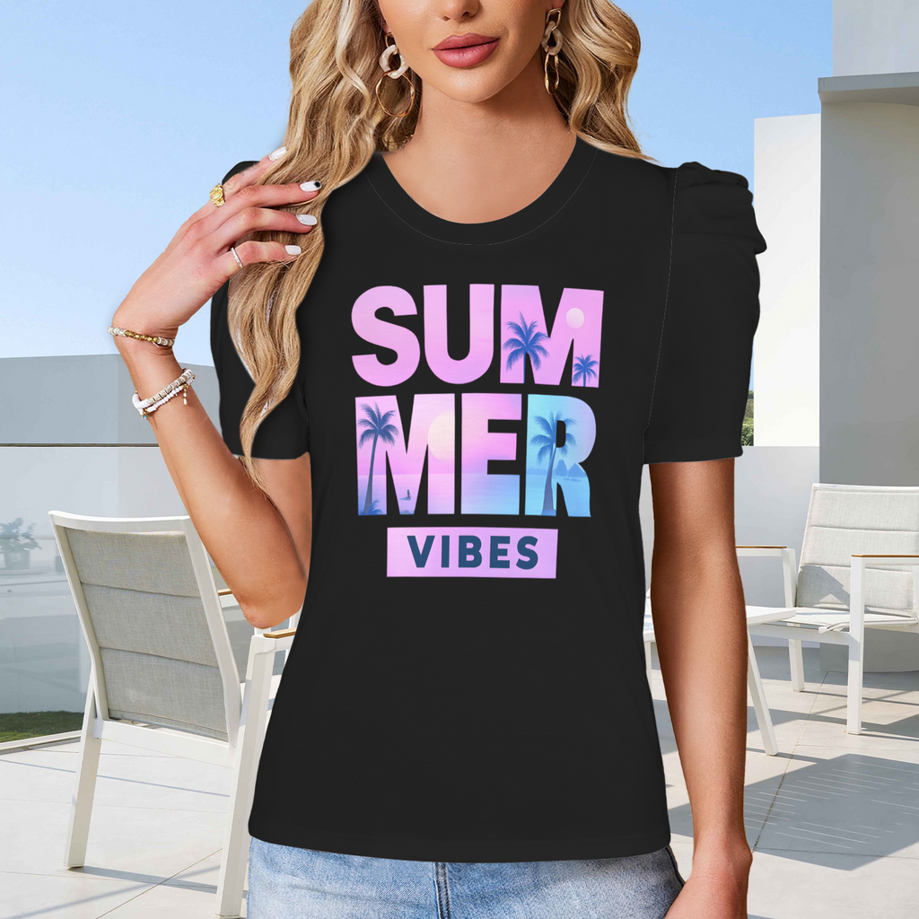 Summer Puff Sleeve T-Shirt - Black 4