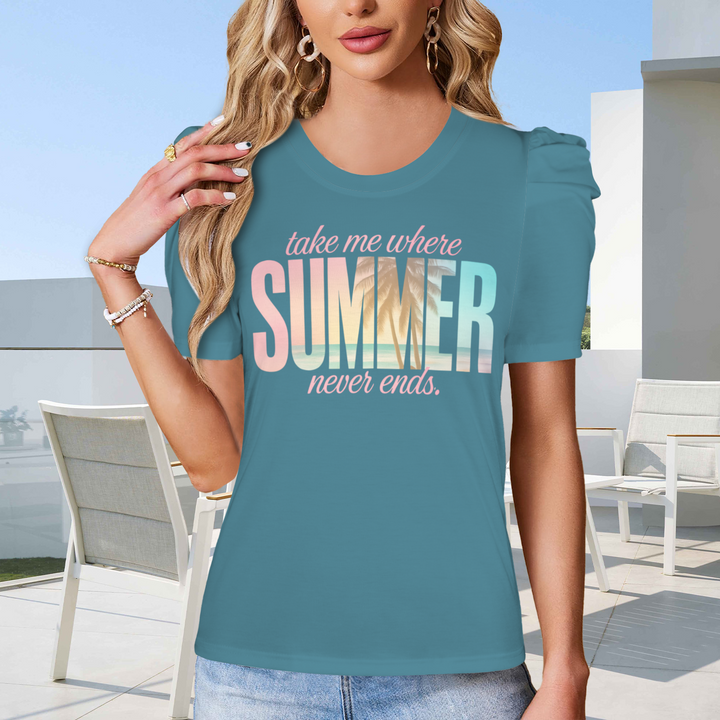 Summer Puff Sleeve T-Shirt - Teal 1