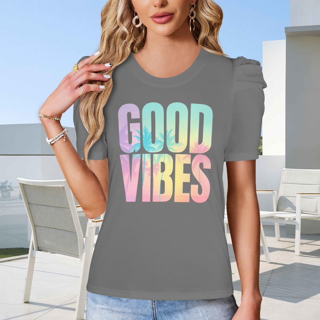 Summer Puff Sleeve T-Shirt - Gray 5