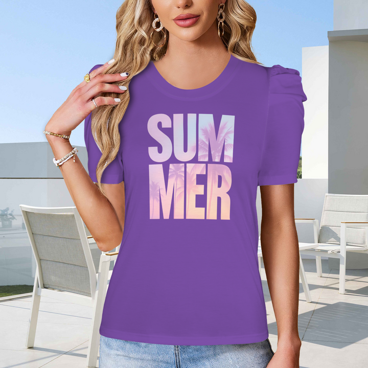 Summer Puff Sleeve T-Shirt - Purple 2