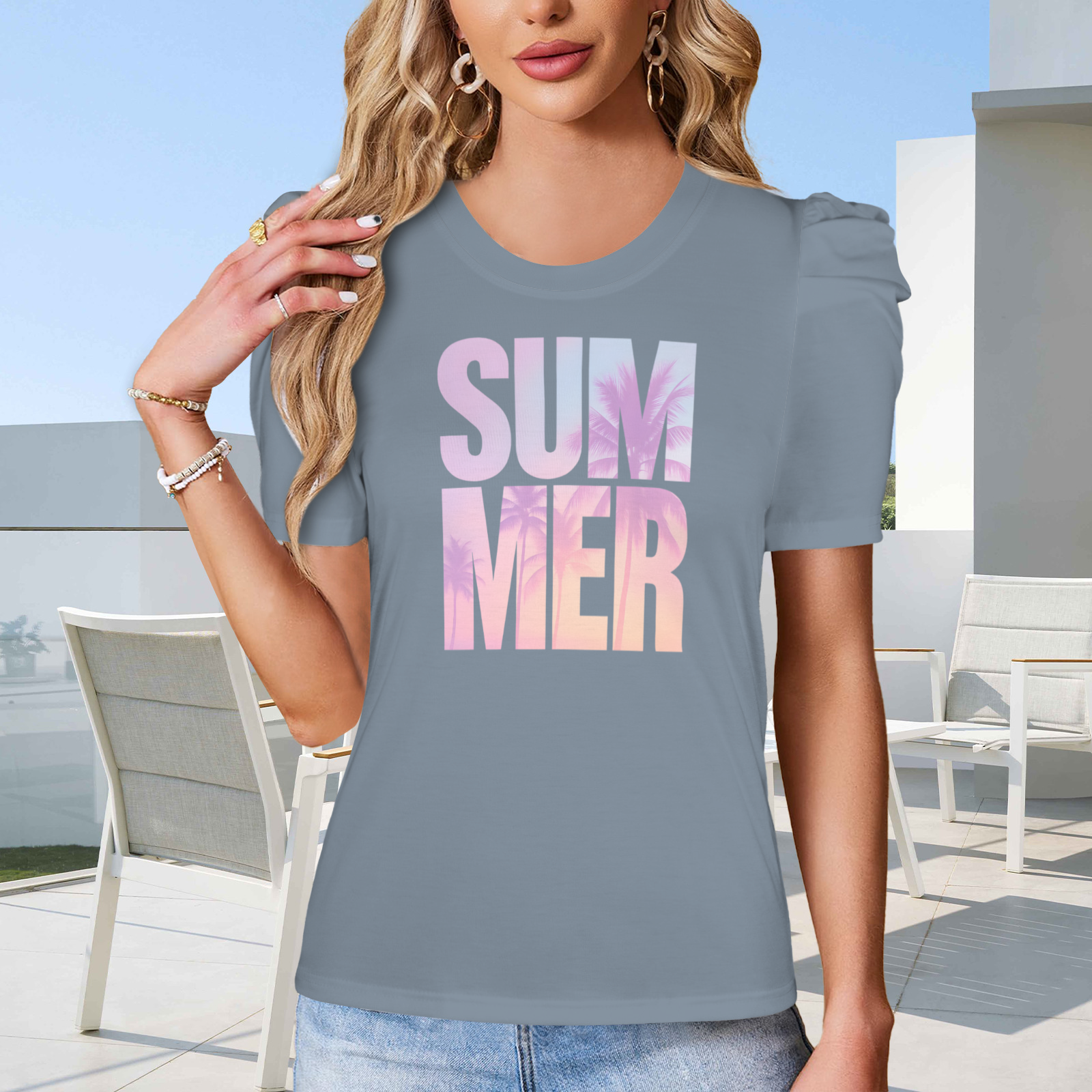 Summer Puff Sleeve T-Shirt - 2