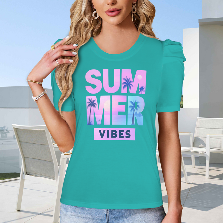 Summer Puff Sleeve T-Shirt - Sea Green 4
