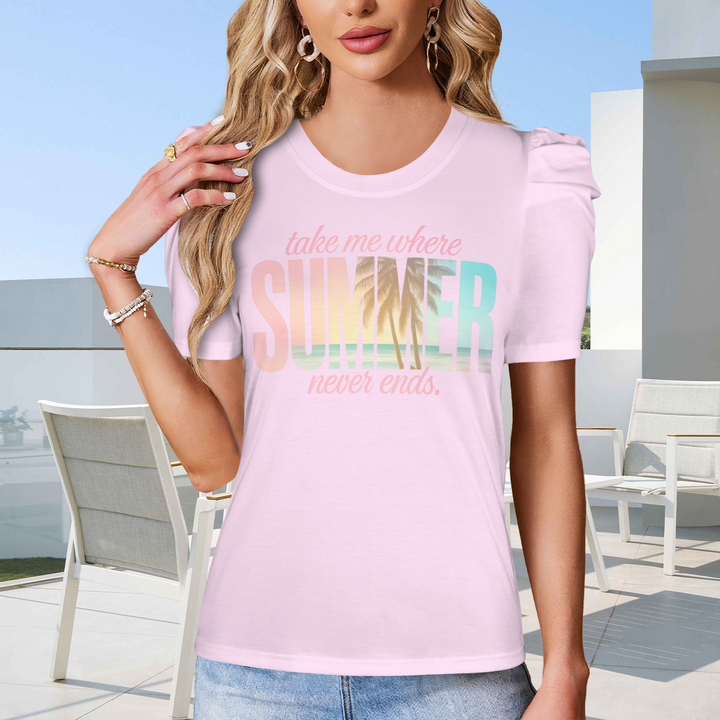 Summer Puff Sleeve T-Shirt - Light Pink 1