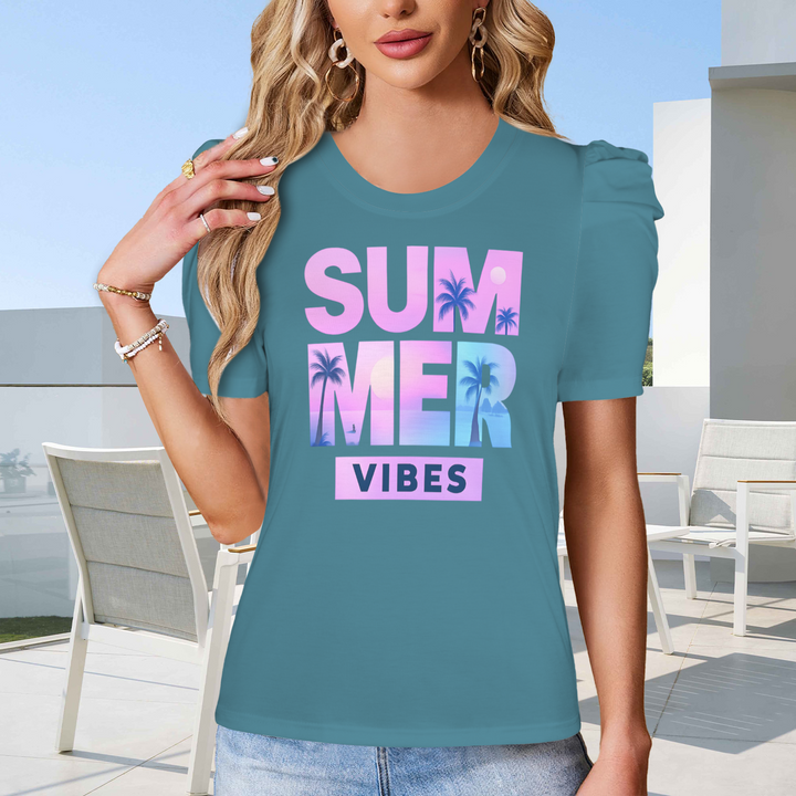 Summer Puff Sleeve T-Shirt - Teal 4