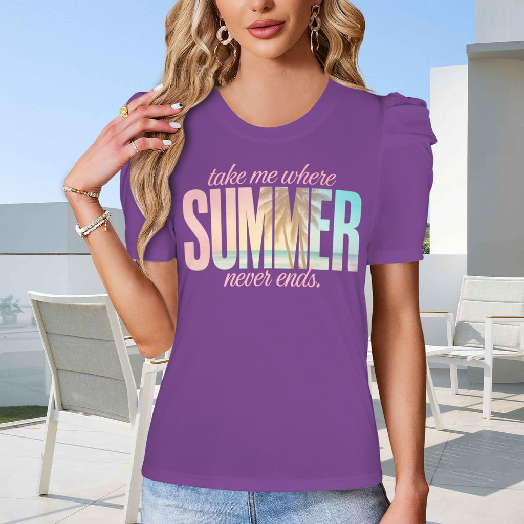 Summer Puff Sleeve T-Shirt - Dark Purple 1