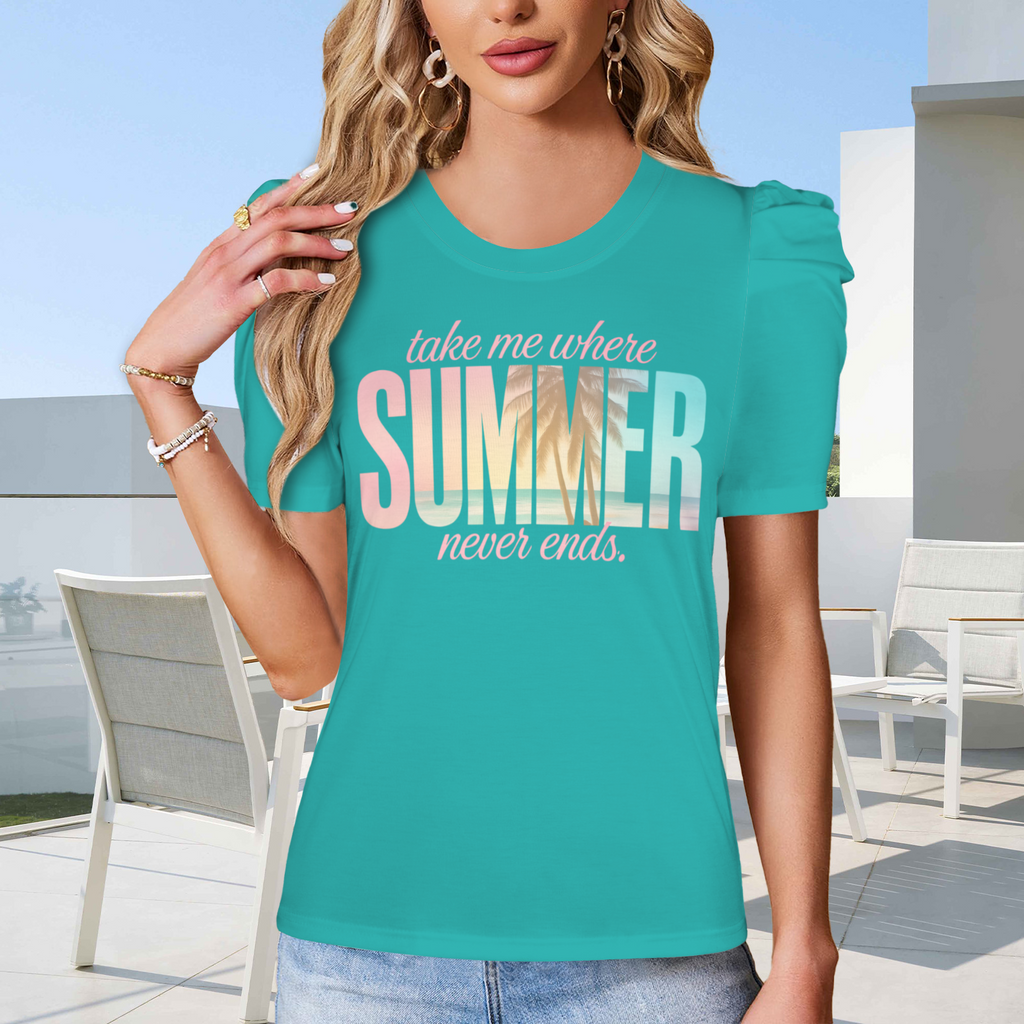 Summer Puff Sleeve T-Shirt - Sea Green 1