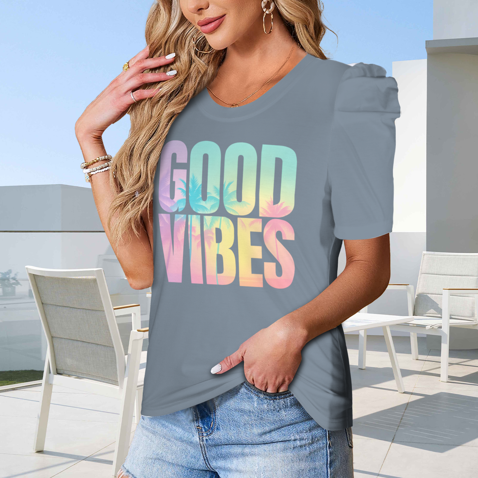 Summer Puff Sleeve T-Shirt - 5