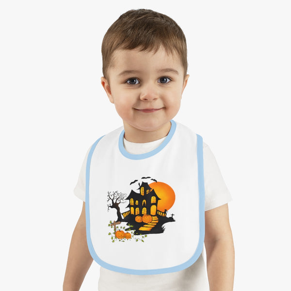 Halloween Baby Contrast Trim Jersey Bib - Boy/Girl - House & Pumpkins by Zycotic