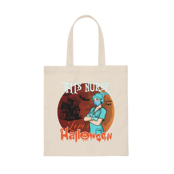 Halloween Canvas Tote Candy Bag - This Nurse Loves Halloween by Zycotic
