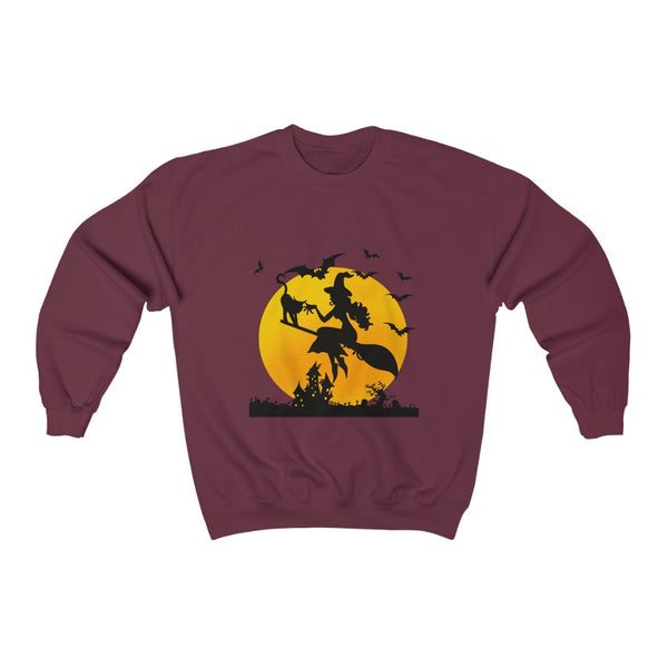 Halloween Unisex Heavy Blend™ Crewneck Sweatshirt - Cat & Witch by Zycotic