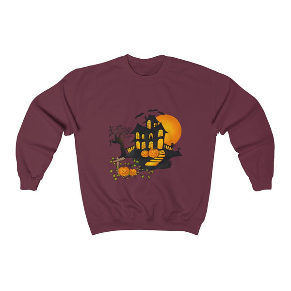 Halloween Unisex Heavy Blend™ Crewneck Sweatshirt - House & Pumpkins by Zycotic